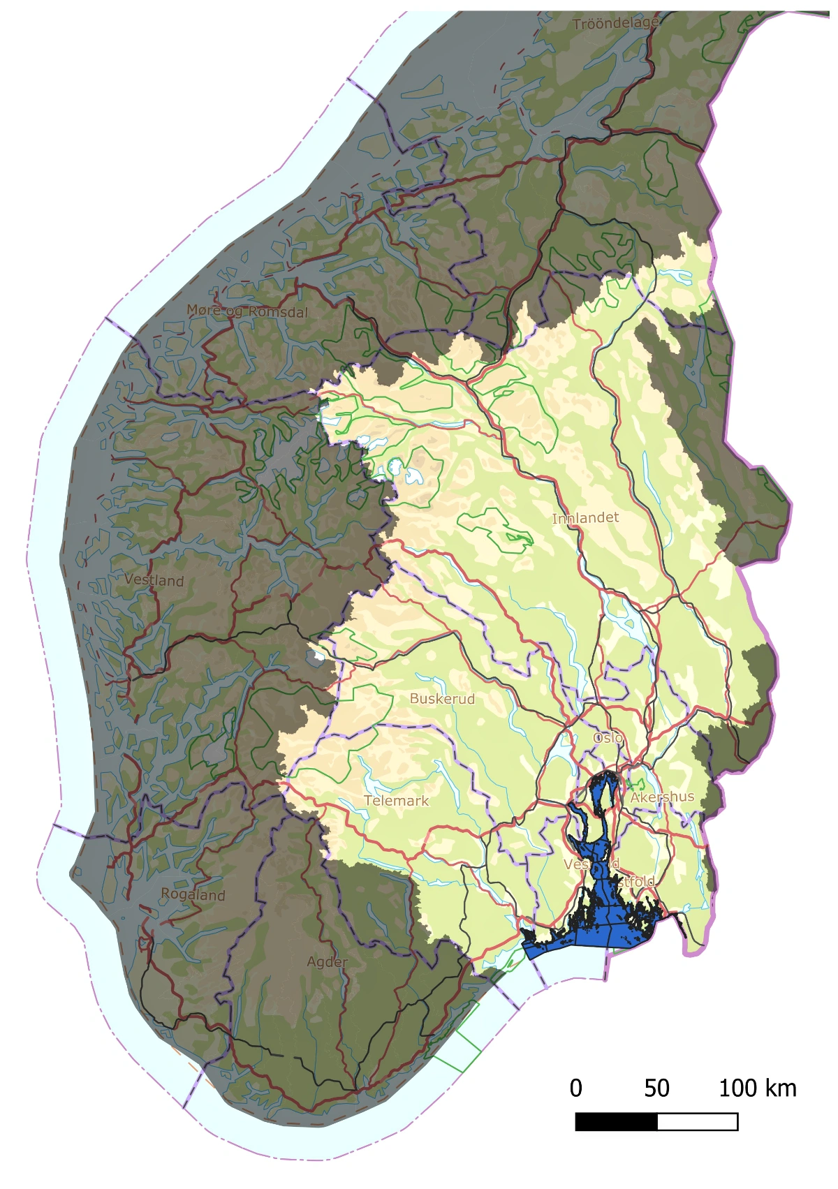 Nedbørfeltet til Oslofjorden utgjør
store deler av Sør-Norge.